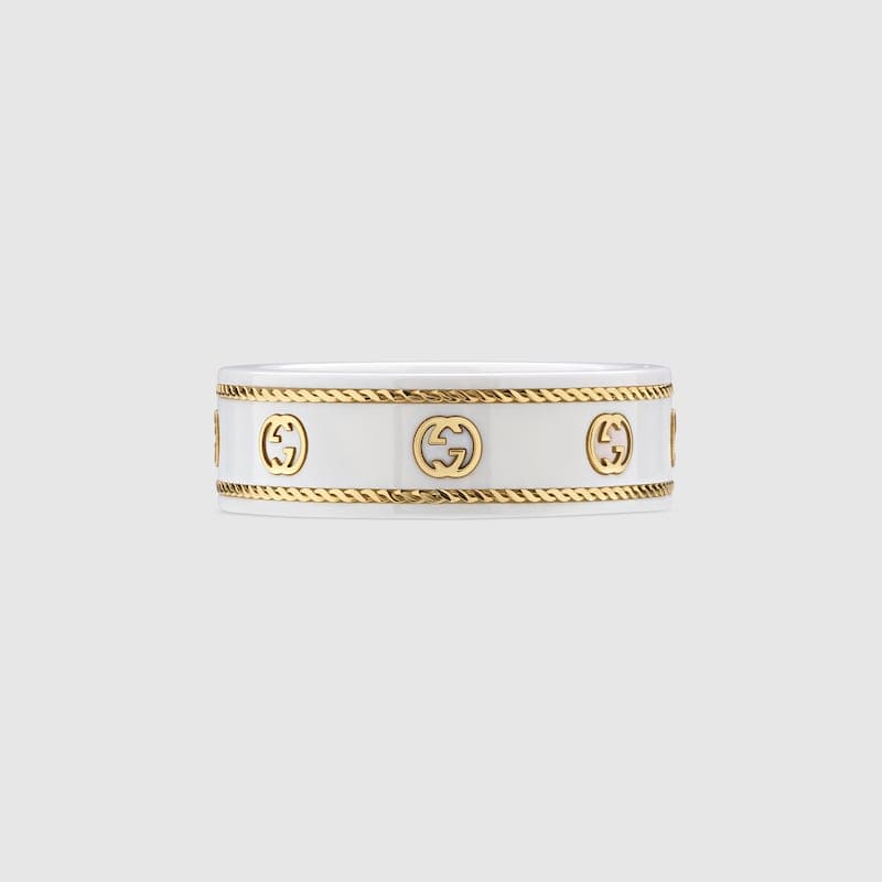 18K Double Gucci Interlocking Gucci Icon White Zirconia Ring