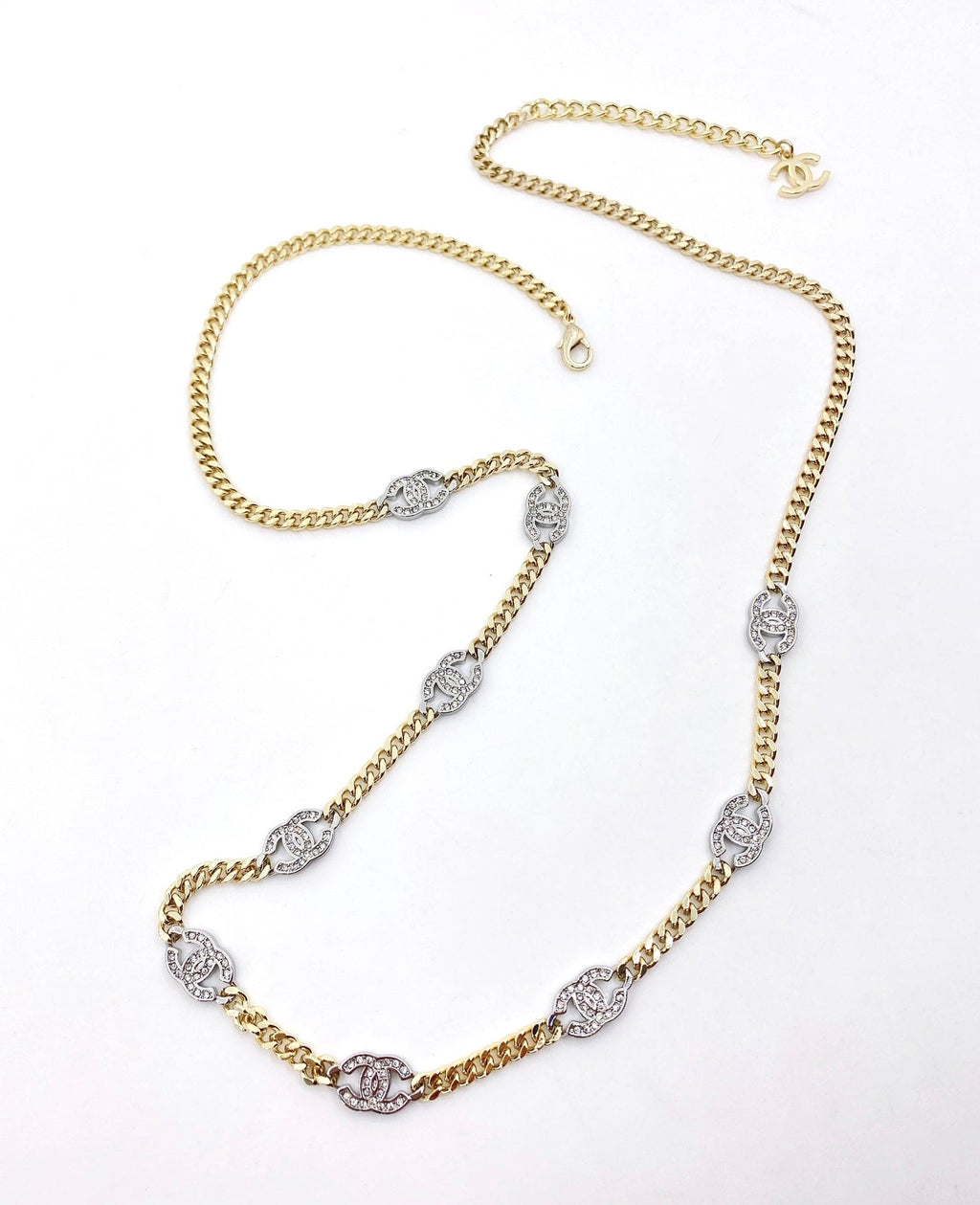 18K Crystal  Chanel Chain Link Necklace