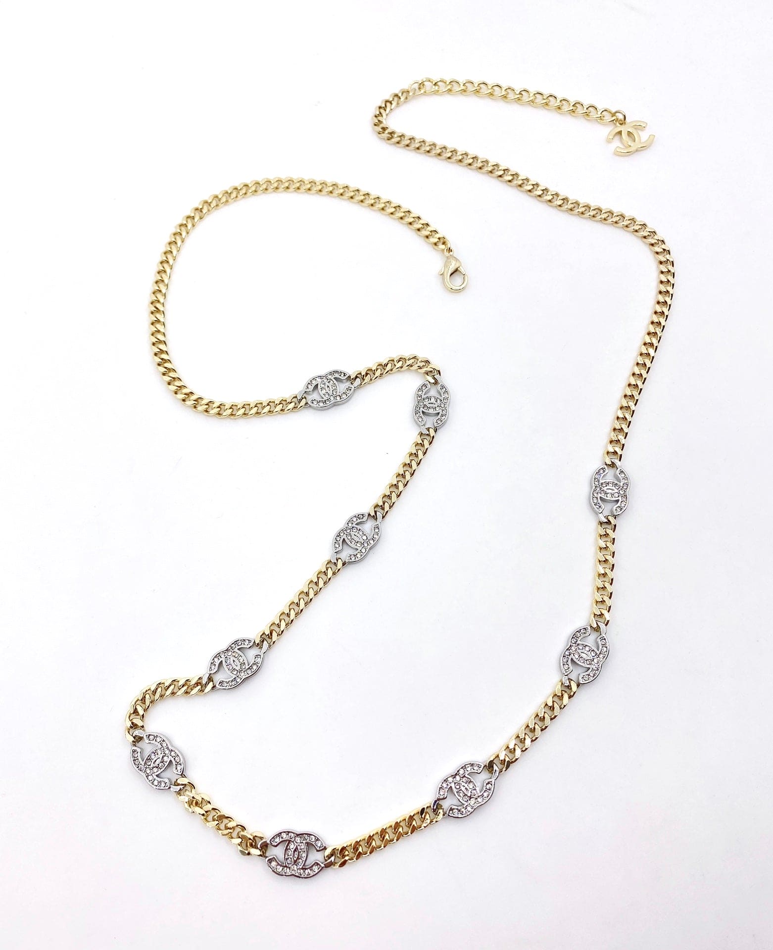 18K Crystal  Chanel Chain Link Necklace
