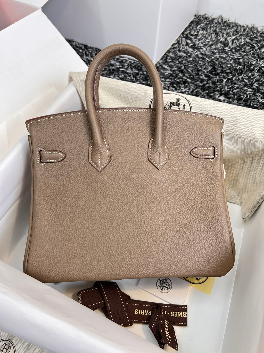 HERMES BIRKIN 25CM BROWN TOGO LEATHER SILVER HARDWARE
