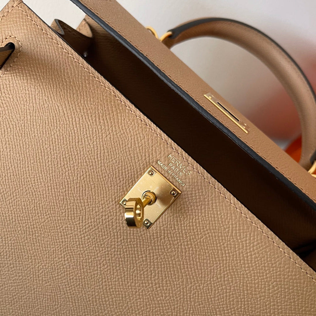 HERMES KELLY 25CM BEIGE EPSOM LEATHER GOLD HARDWARE