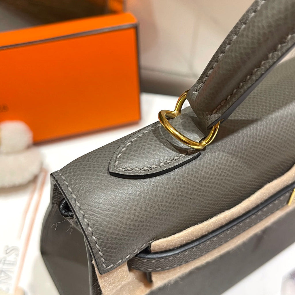HERMES KELLY 25CM GRIS MOUETTE EPSOM LEATHER GOLD HARDWARE