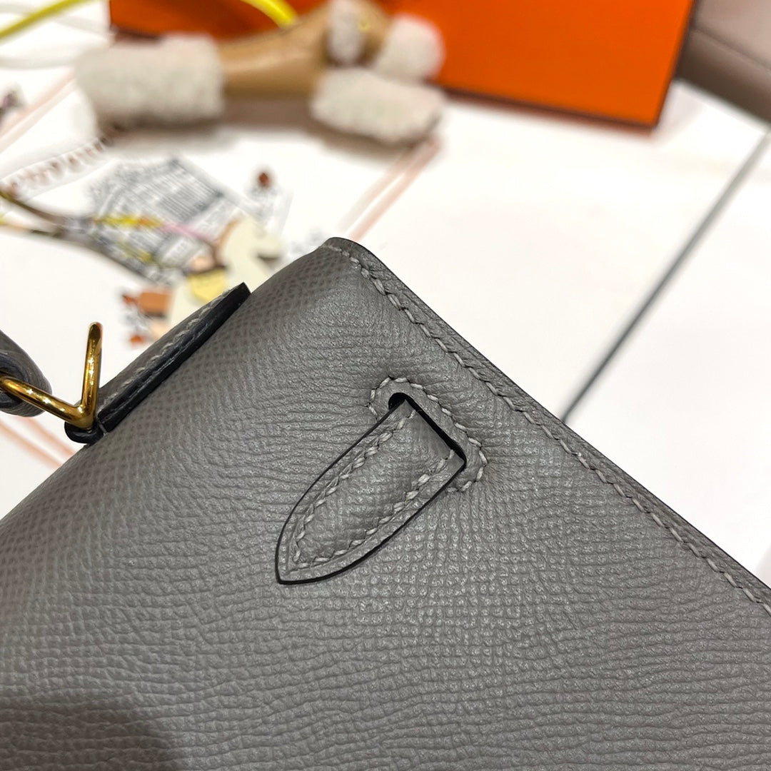HERMES KELLY 25CM GRIS MOUETTE EPSOM LEATHER GOLD HARDWARE
