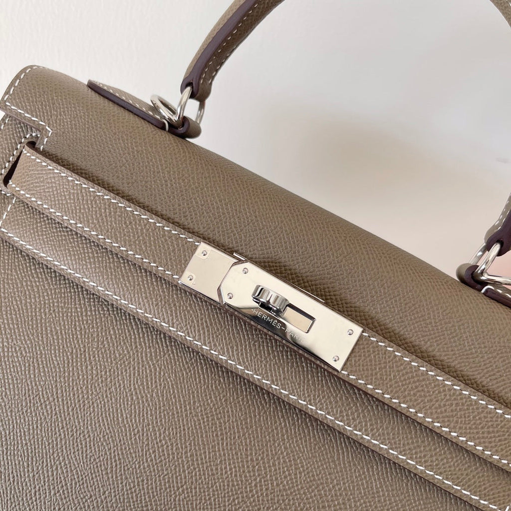 HERMES KELLY 28CM ETAIN EPSOM LEATHER SILVER HARDWARE