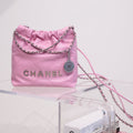 CHANEL HOBO BAG 22 PINK LAMBSKIN SILVER HARDWARE 20CM