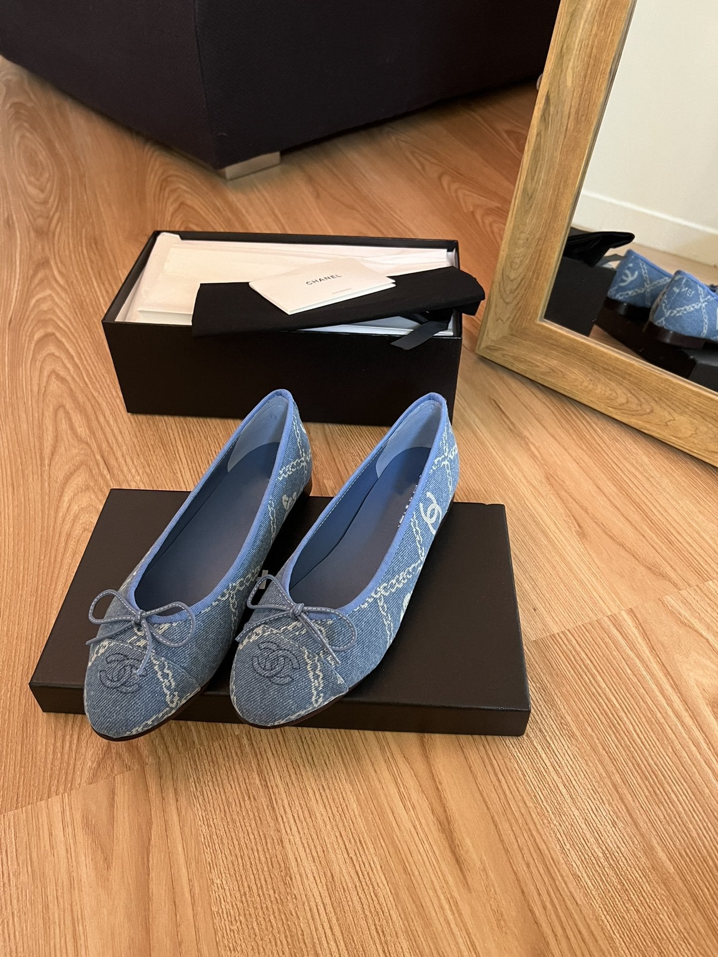 CHANEL ballet flats light blue denim