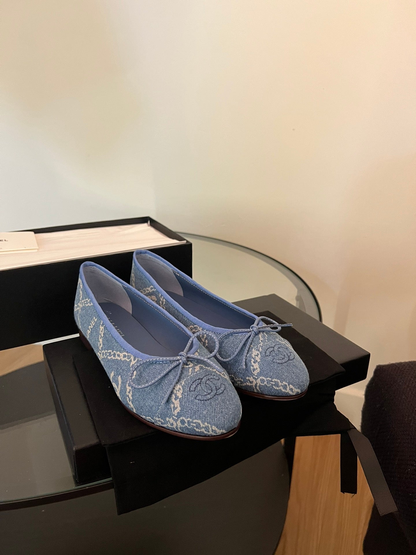 CHANEL ballet flats light blue denim