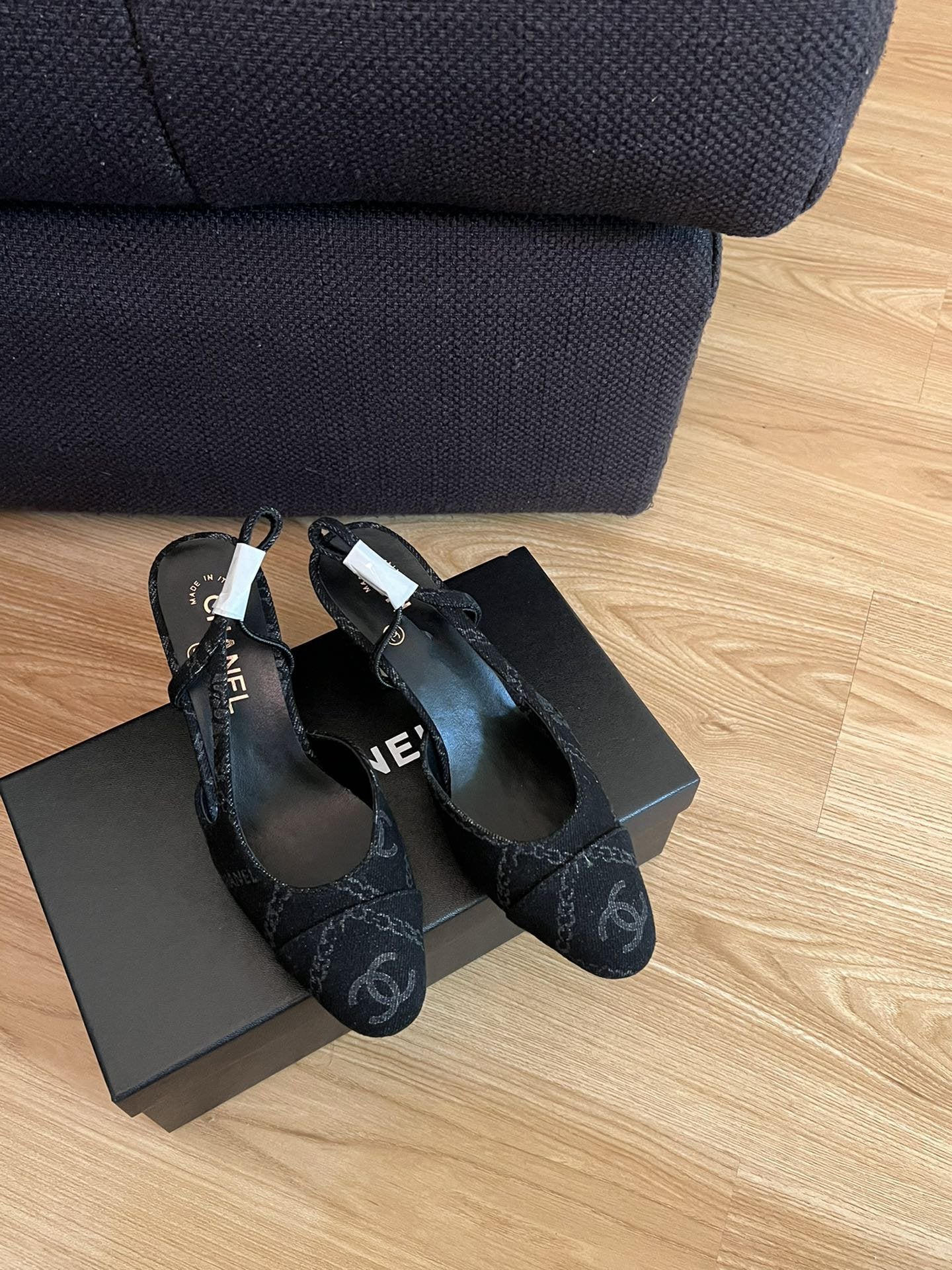 CHANEL high slingbacks black denim