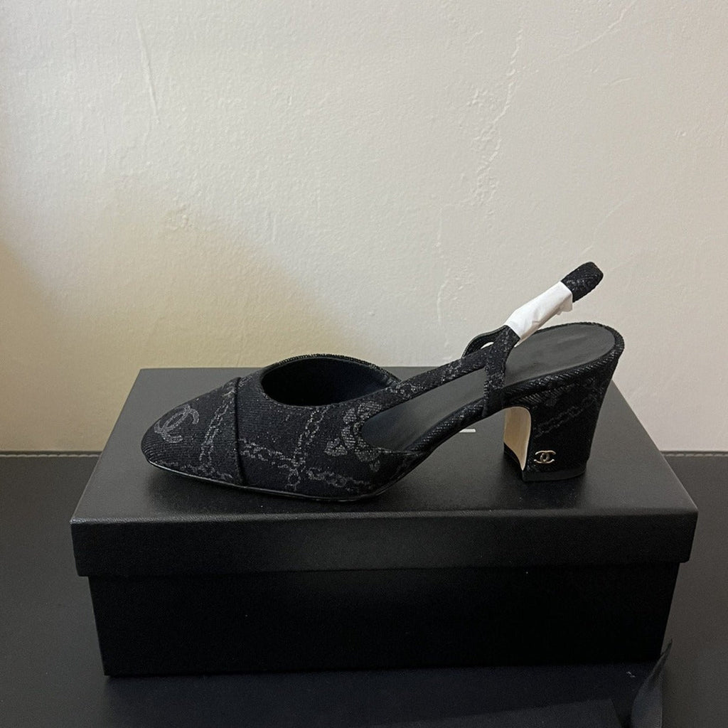 CHANEL high slingbacks black denim