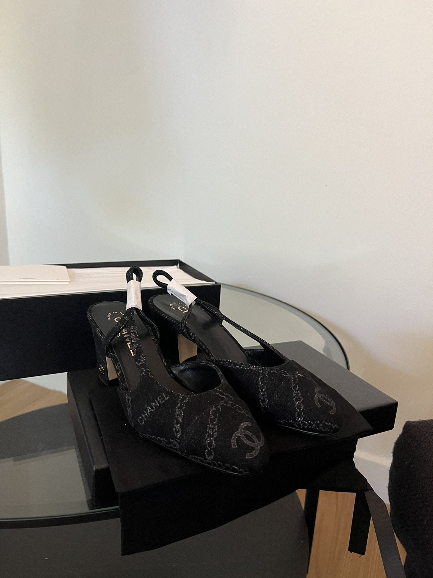 CHANEL high slingbacks black denim