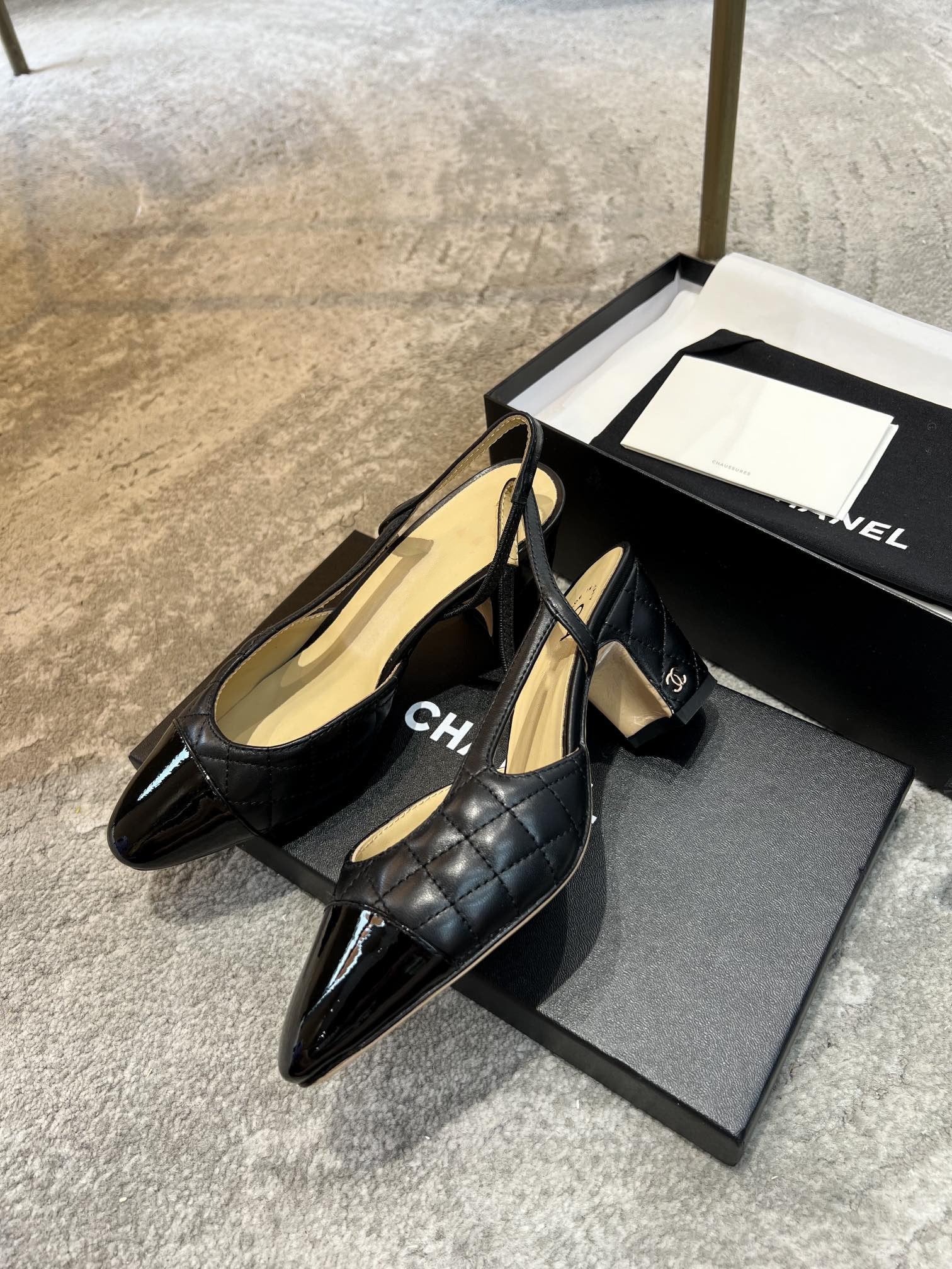 CHANEL high slingbacks black quilted lambskin