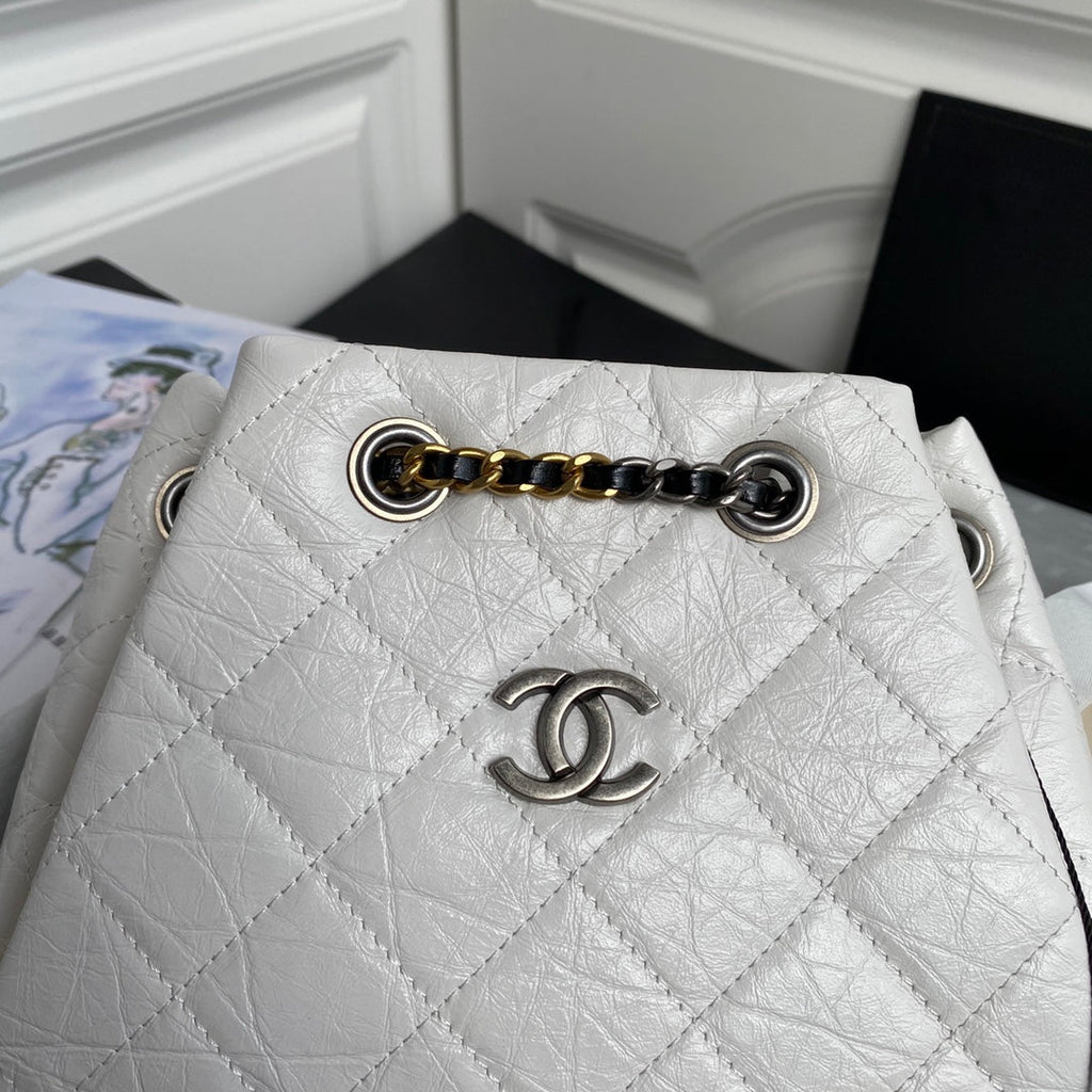 CHANEL GRABRIELLE SMALL 24 BACKPACK IN WHITE MIX BLACK CALFSKIN