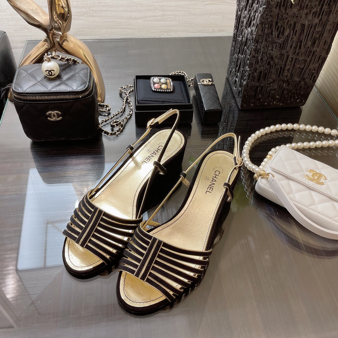 CHANEL SLINGBACKS SANDAL IN BLACK SUEDE