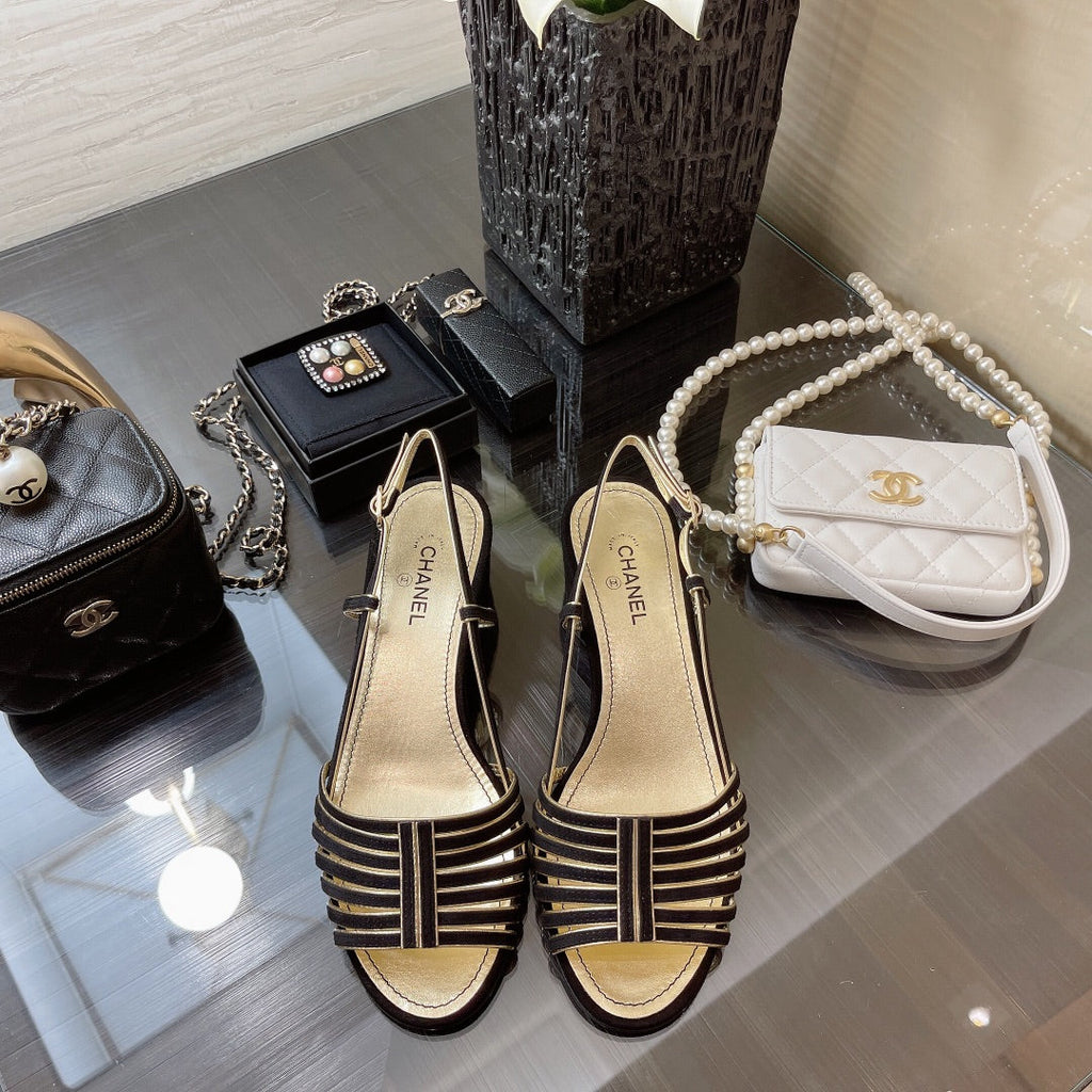CHANEL SLINGBACKS SANDAL IN BLACK SUEDE