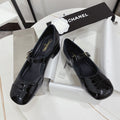 CHANEL MARY JANE BLOCK HEEL GLOSSY BLACK SHEEPSKIN