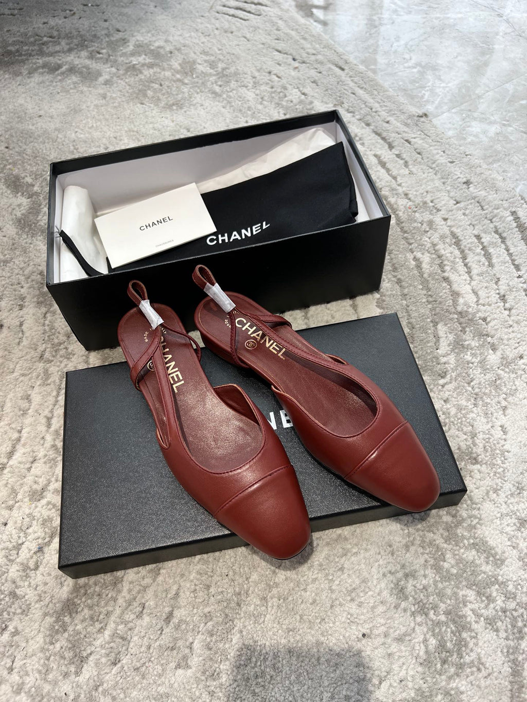 CHANEL SLINGBACKS WINE RED CALFSKIN