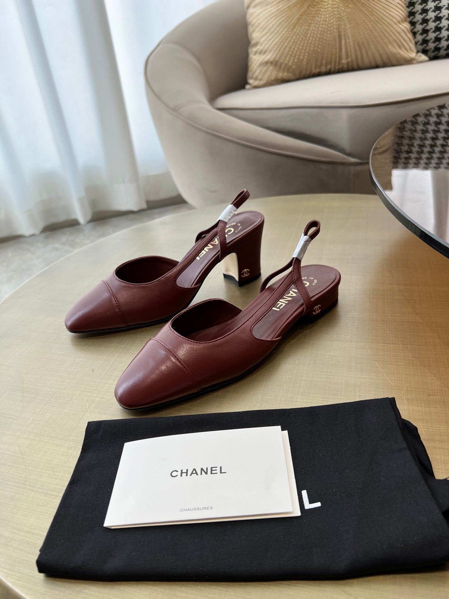 CHANEL SLINGBACKS WINE RED CALFSKIN