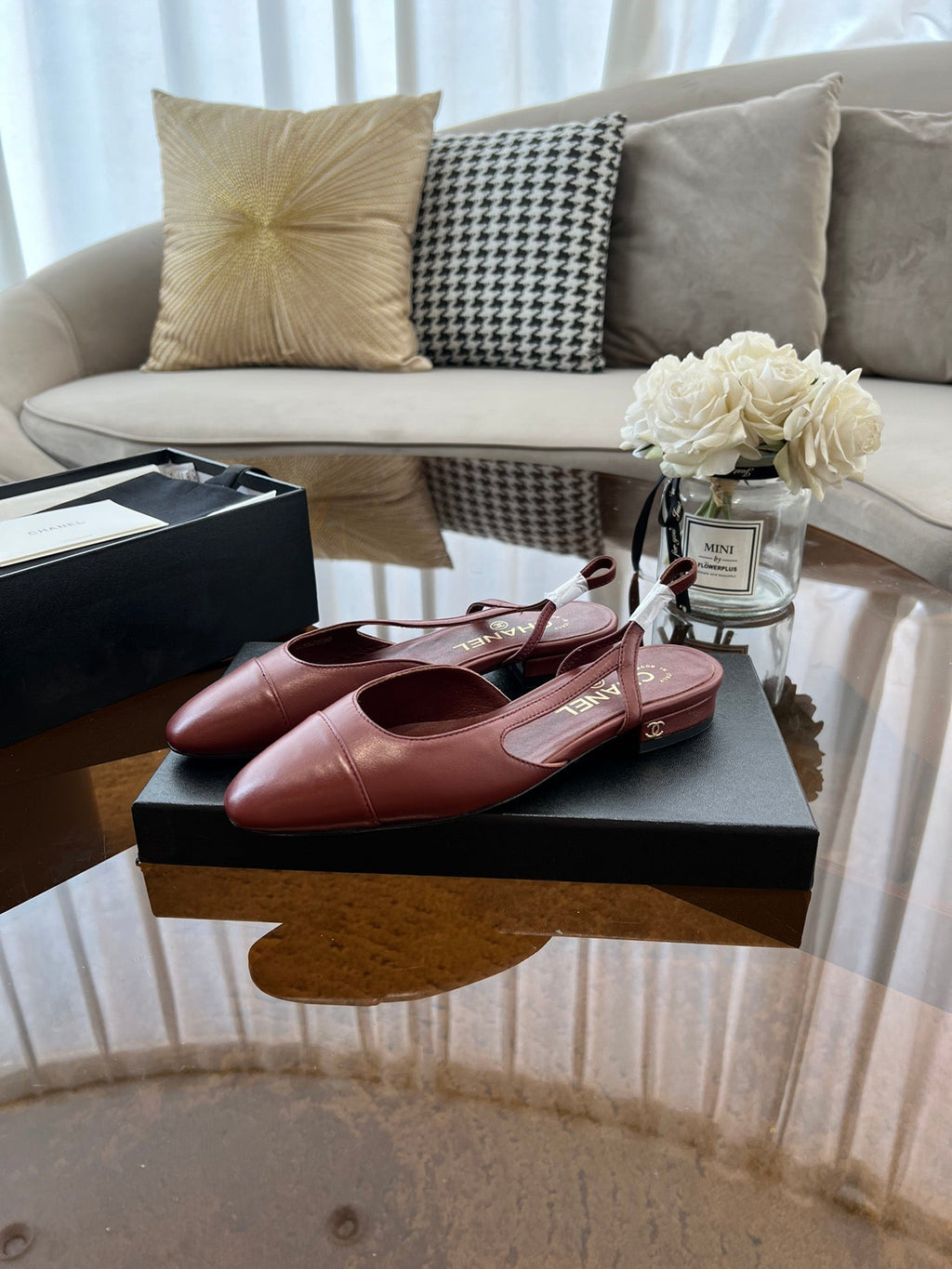 CHANEL SLINGBACKS WINE RED CALFSKIN