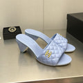 CHANEL rev cone heel mule slide sandal cloud blue quilted lambskin 6cm