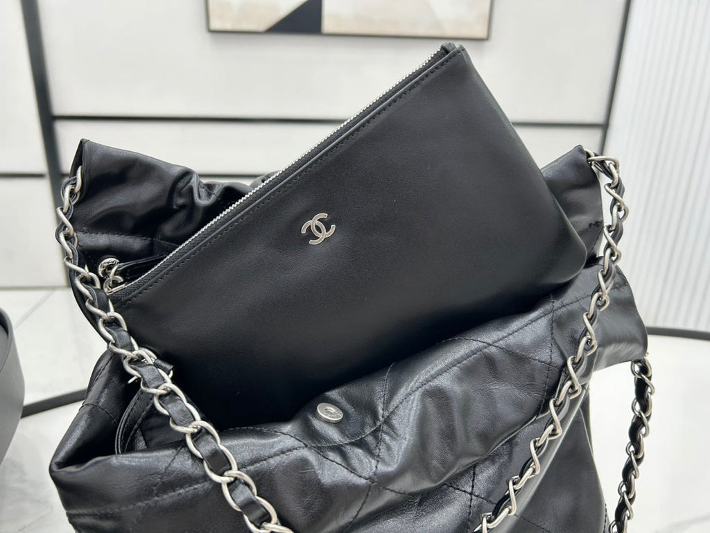 CHANEL MEDIUM 37 HANDBAG IN BLACK CALFSKIN SILVER HARDWARE