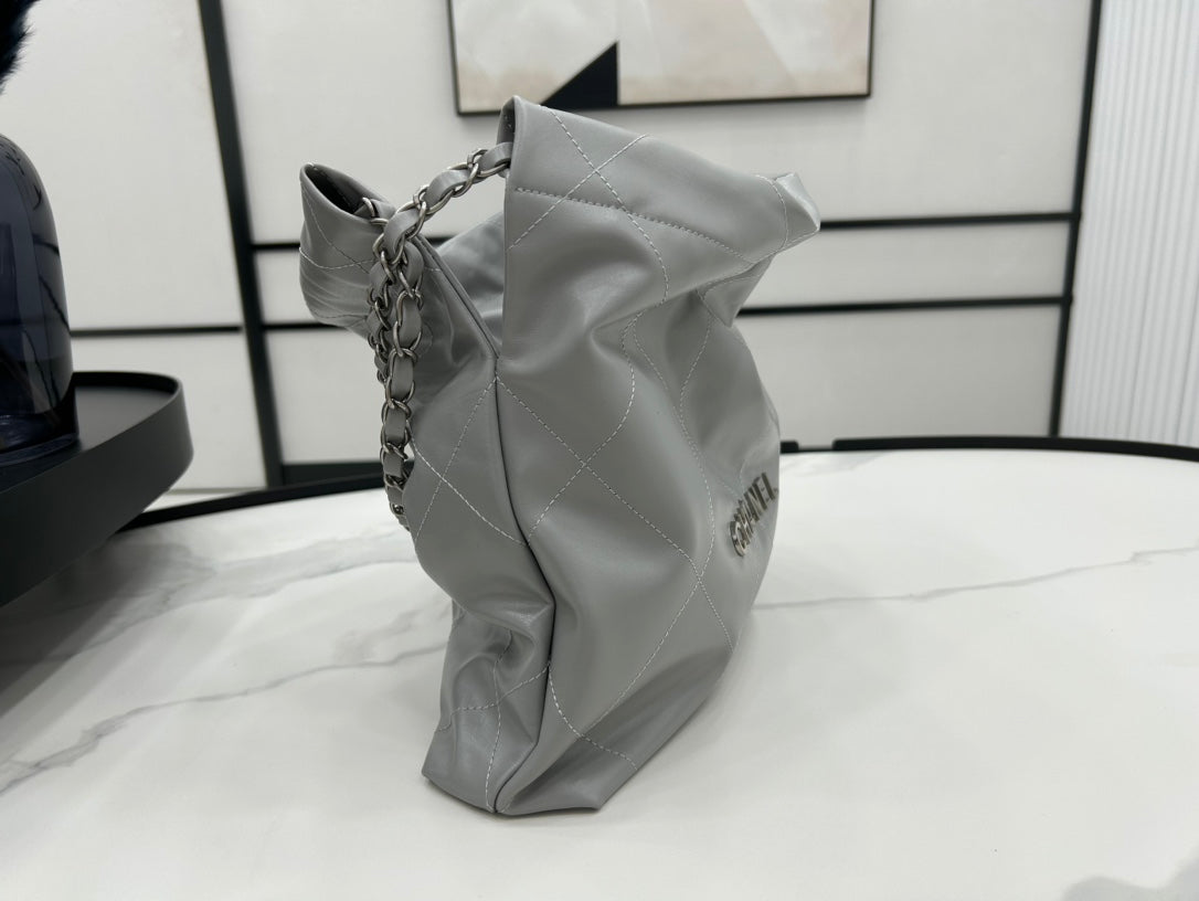 CHANEL MEDIUM 37 HANDBAG IN GREY CALFSKIN SILVER HARDWARE