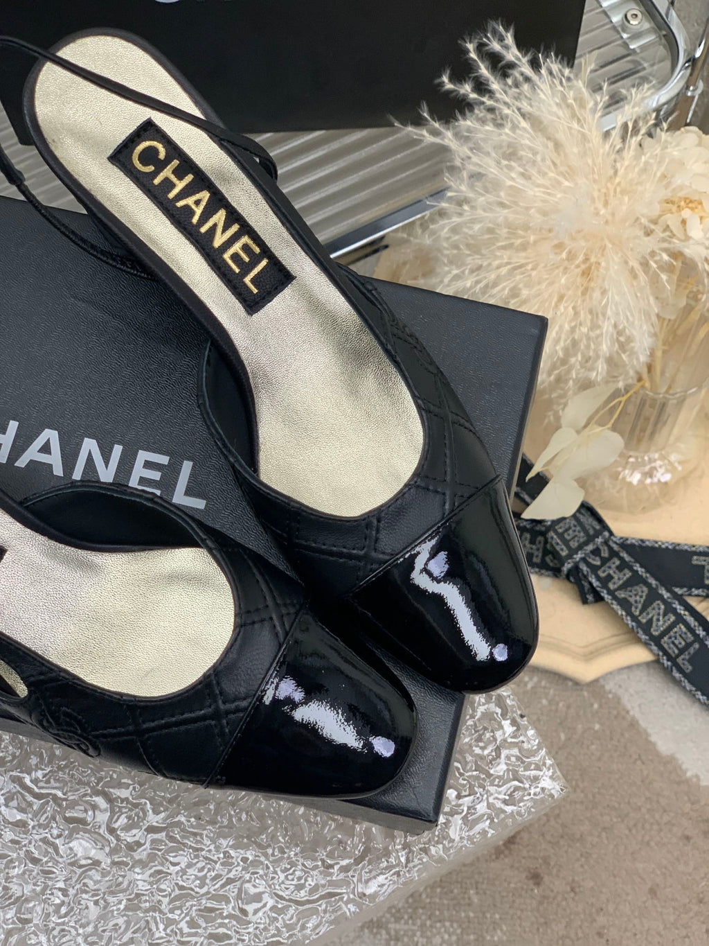 CHANEL HIGH SLINGBACKS 65 BLACK CALFSKIN