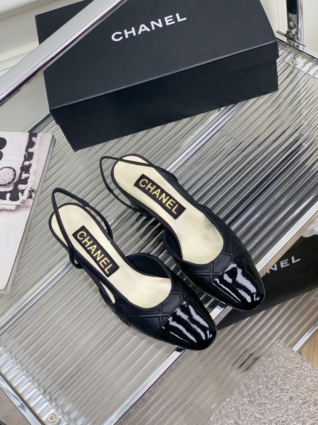 CHANEL HIGH SLINGBACKS 65 BLACK CALFSKIN
