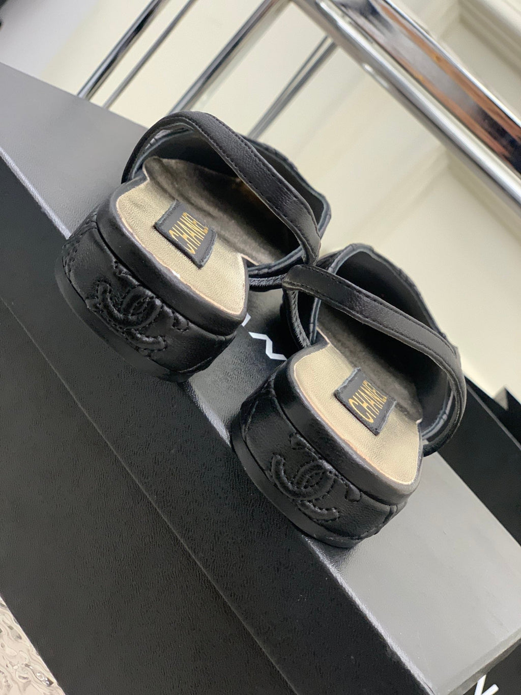 CHANEL SLINGBACKS 20 BLACK CALFSKIN