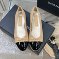 CHANEL BALLET FLAT GLOSSY BLACK MIX BEIGE LAMBSKIN