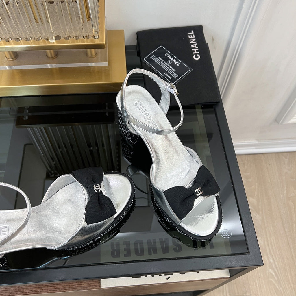 CHANEL high slingbacks light gray lambskin