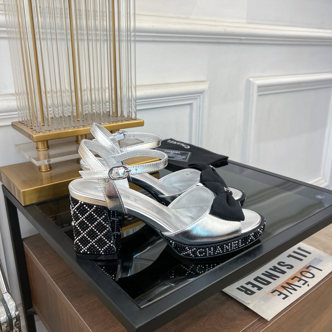 CHANEL high slingbacks light gray lambskin