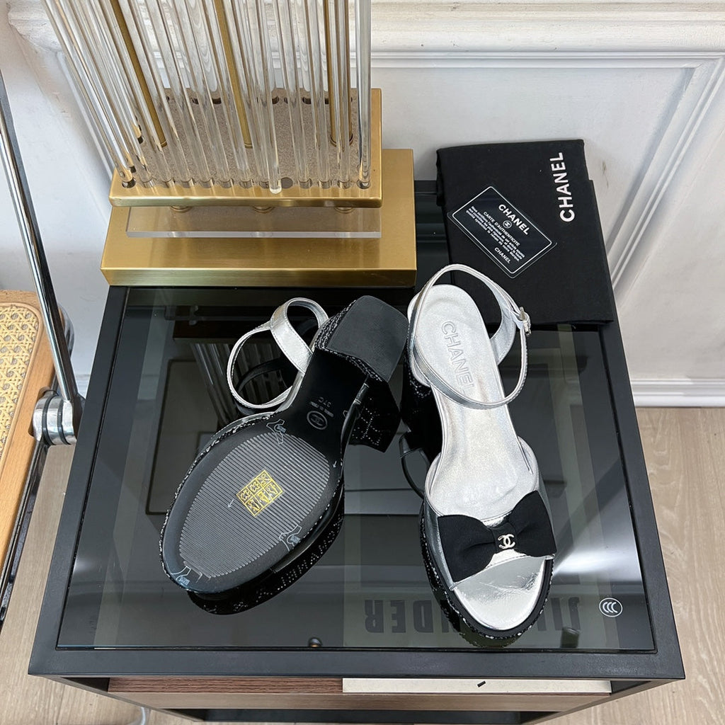 CHANEL high slingbacks light gray lambskin