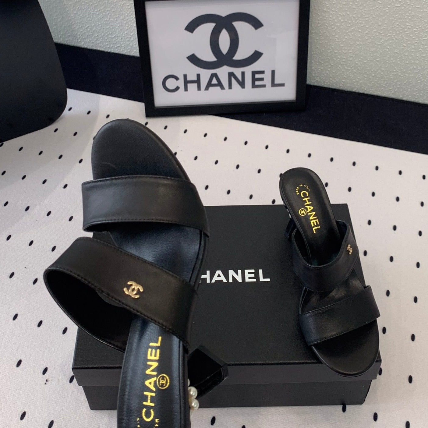 CHANEL MULES black 1 LAMBSKIN