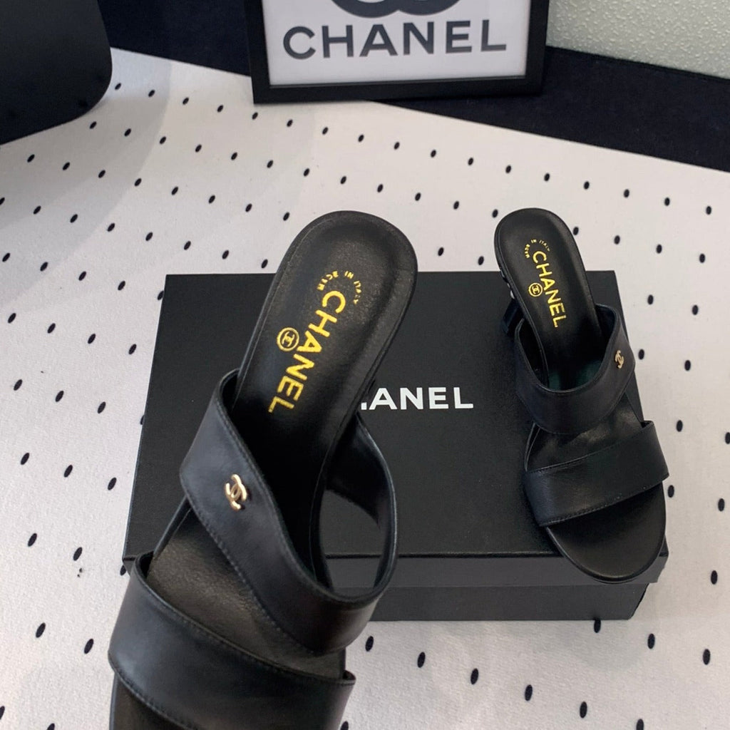 CHANEL MULES black 1 LAMBSKIN