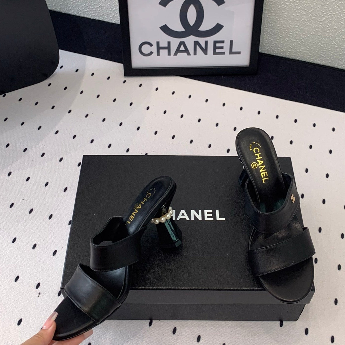 CHANEL MULES black 1 LAMBSKIN