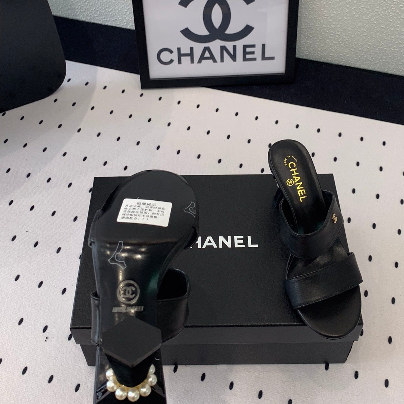 CHANEL MULES black 1 LAMBSKIN