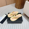CHANEL WOVEN FLIP FLOP YELLOW MIX PINK SHEEPSKIN