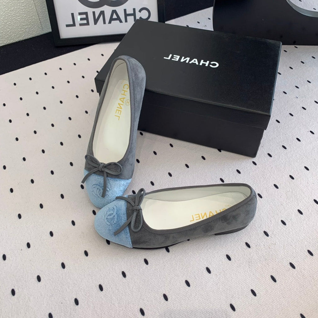 CHANEL BALLET FLAT GREY MIX LIGHT BLUE VELVET