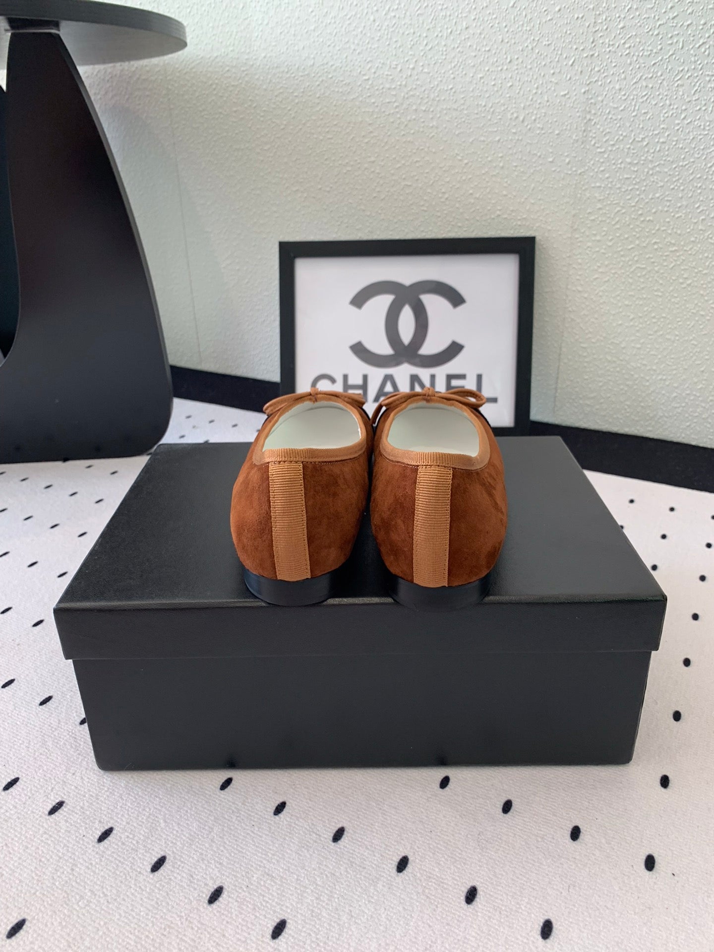 CHANEL BALLET FLAT BROWN MIX BLACK VELVET