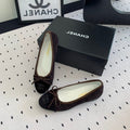 CHANEL BALLET FLAT DARK BROWN MIX BLACK VELVET