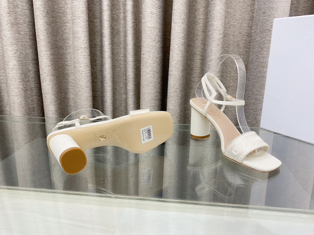 DIOR DWAY HIGH HEEL EMBROIDERED SANDAL WHITE CALFSKIN 75 MM