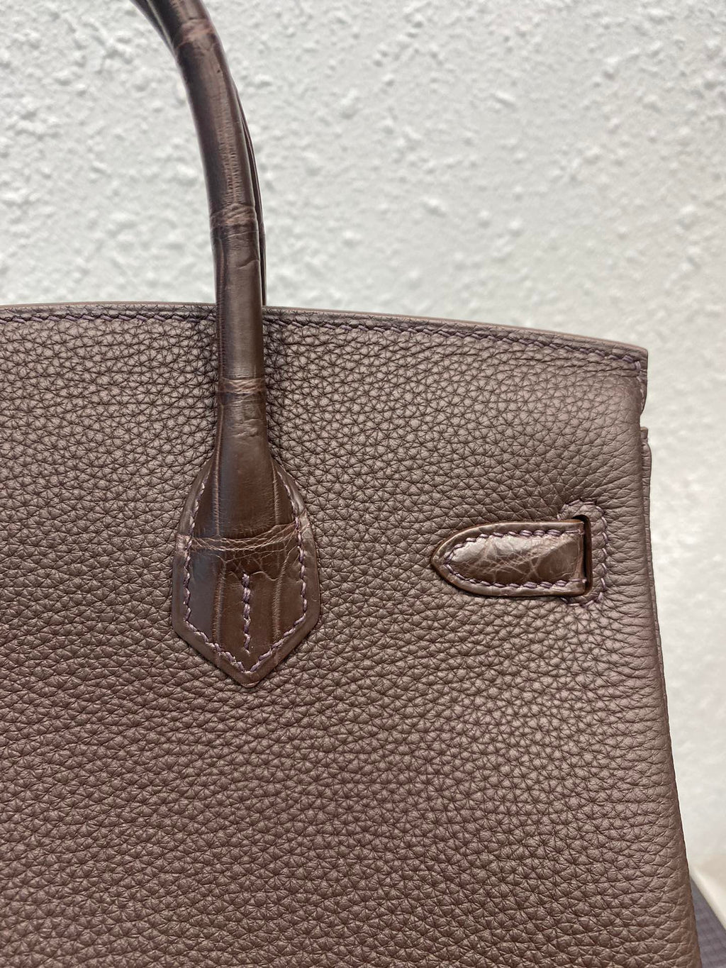 HERMES BIRKIN 25CM CAFE CROCODILE AND TOGO LEATHER SILVER HARDWARE