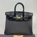 HERMES BIRKIN 25CM BLACK CROCODILE AND TOGO LEATHER GOLD HARDWARE