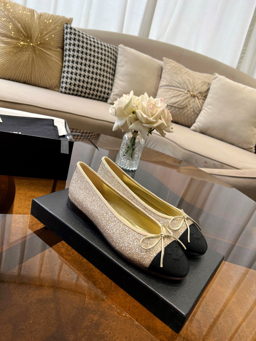 CHANEL ballet flats yellow tweed