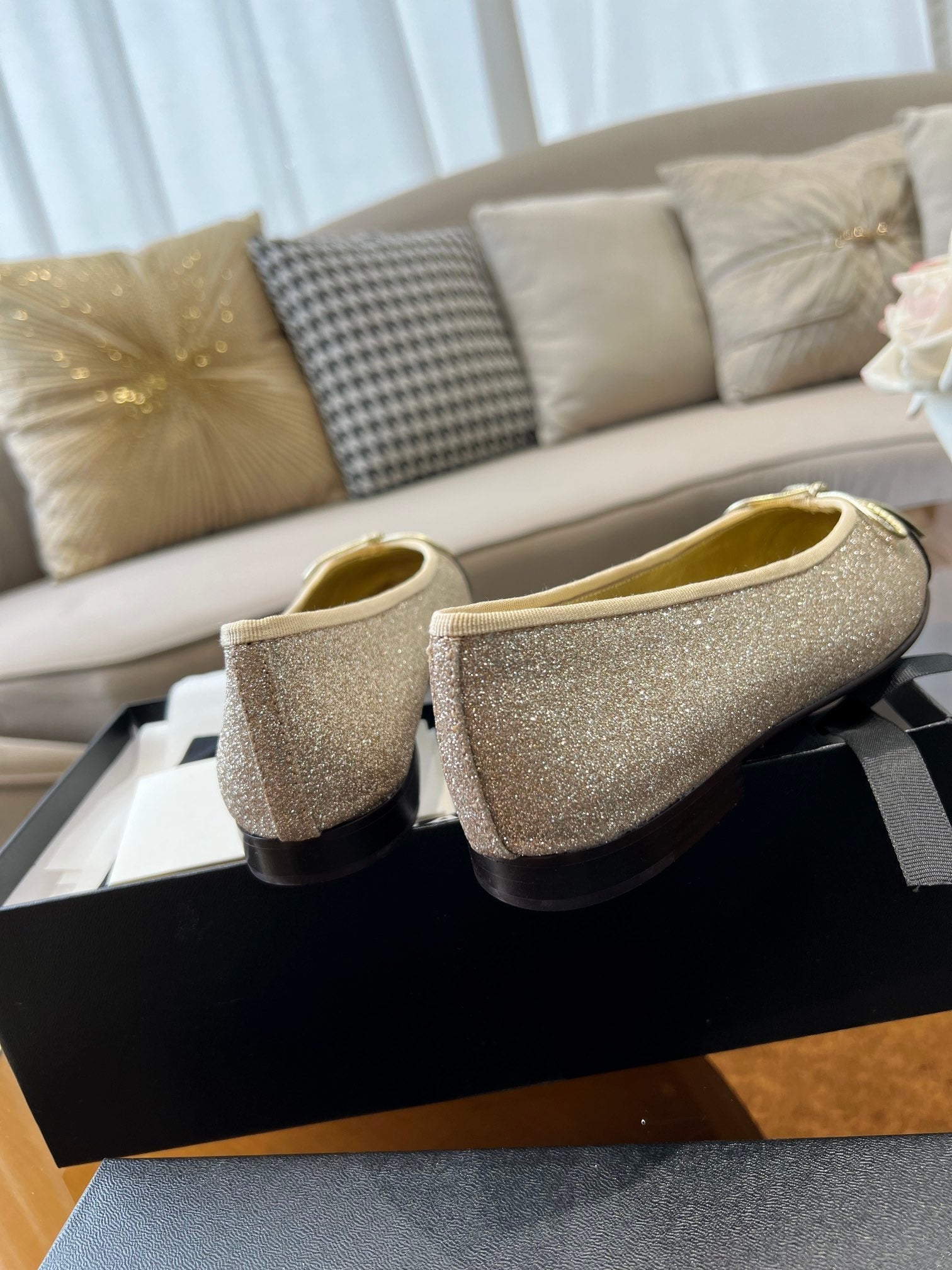 CHANEL ballet flats yellow tweed