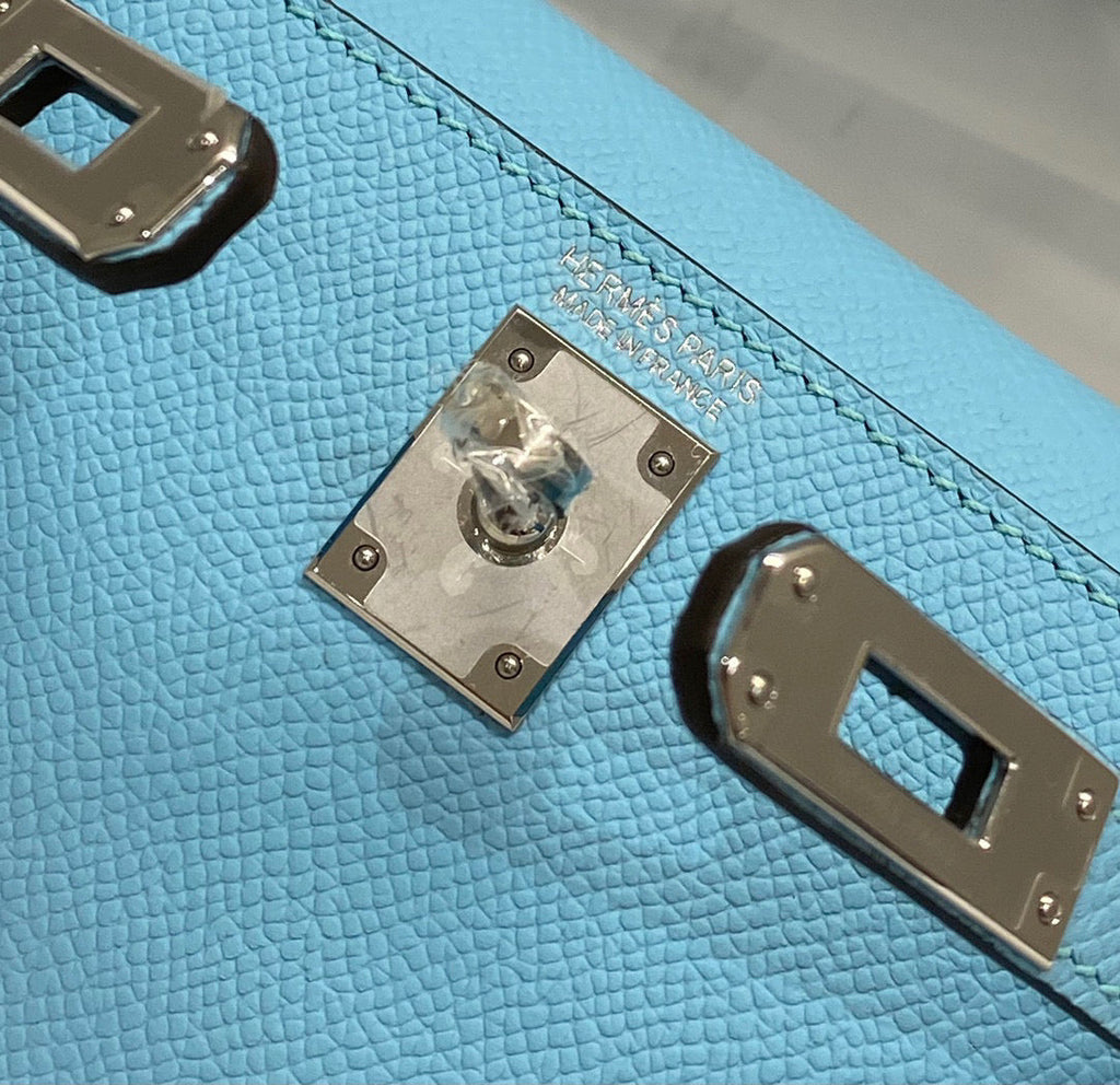 HERMES KELLY MINI 20 SKY BLUE EPSOM SILVER HARDWARE