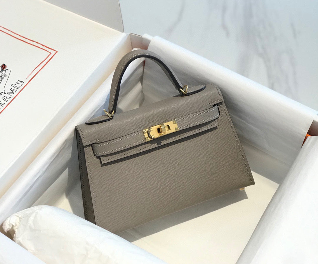 HERMES KELLY MINI 20 LIGHT GREY EPSOM GOLD HARDWARE