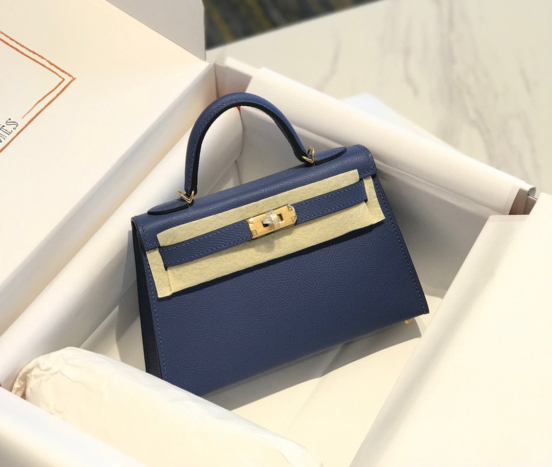 HERMES KELLY MINI 20 DENIM EPSOM GOLD HARDWARE