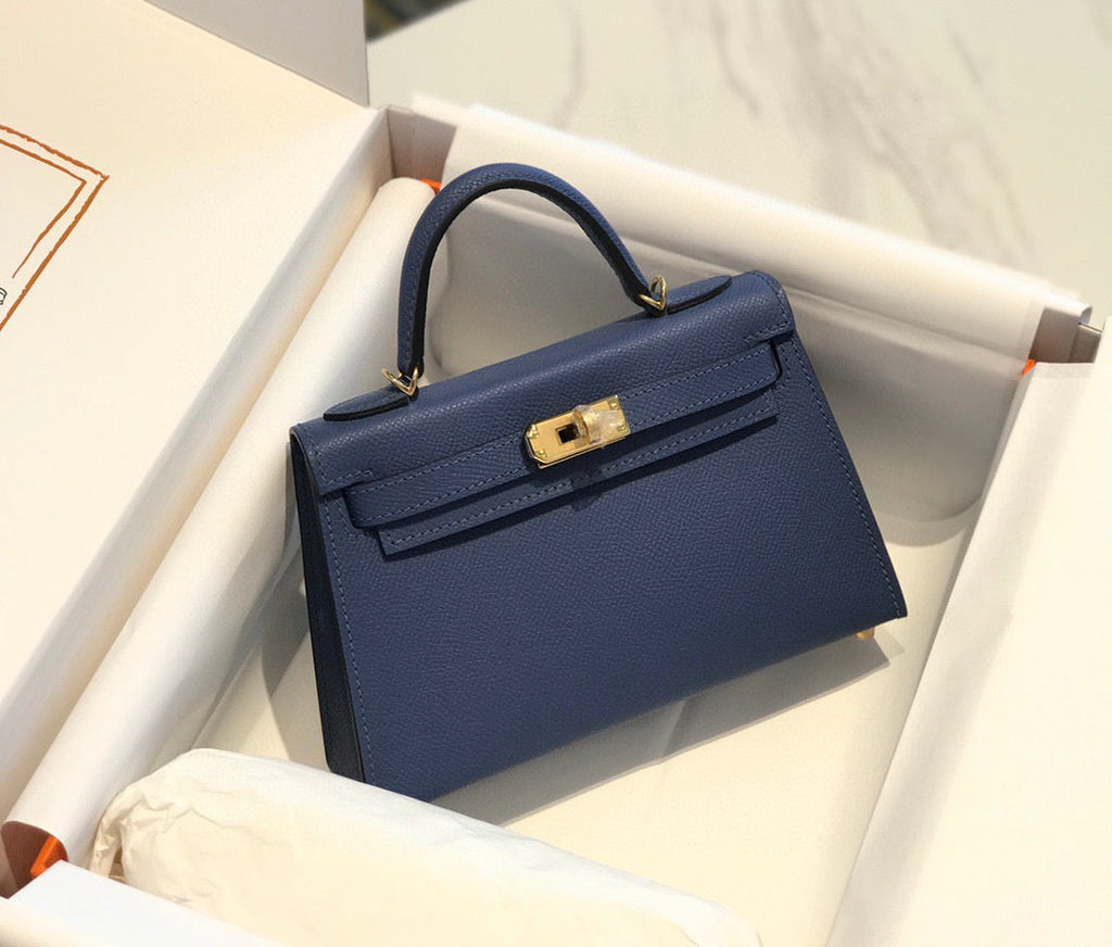 HERMES KELLY MINI 20 DENIM EPSOM GOLD HARDWARE