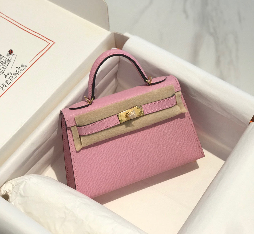 HERMES KELLY MINI 20 LIGHT PINK EPSOM GOLD HARDWARE
